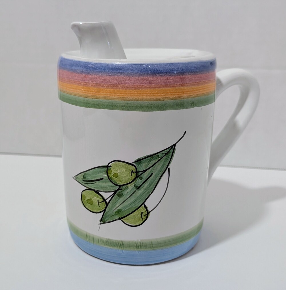 Olive Oil Dispenser Jug Caleca Italy Hand Painted Italian Ceramic Vintage Colors